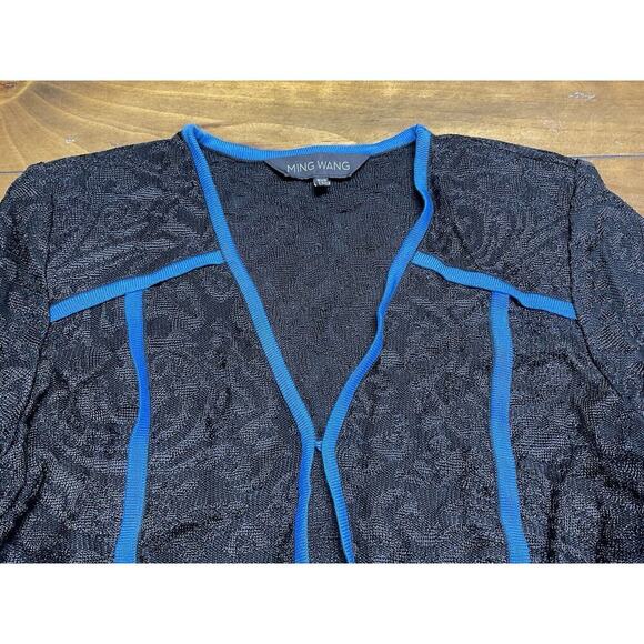 Ming Wang Cardigan Sweater Jacket Size PXS Stretch Black Blue Trim 3/4 Sleeve - Picture 4 of 10
